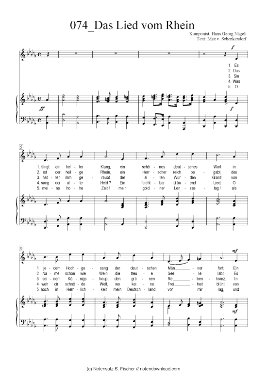 Das Lied vom Rhein (Klavier + Gesang) (Klavier  Gesang) von Hans Georg N geli  Max v. Schenkendorf
