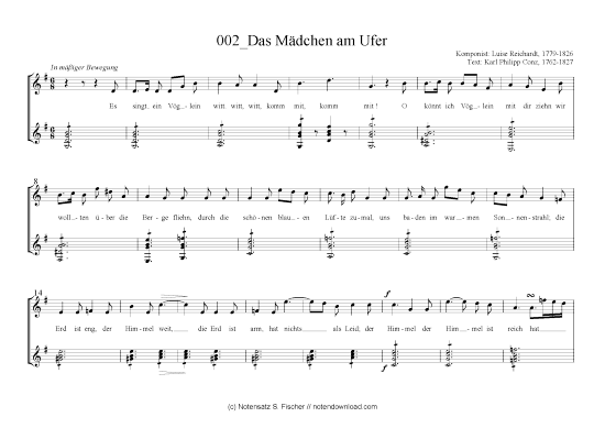 Das M dchen am Ufer (Gitarre + Gesang) (Gitarre  Gesang) von Luise Reichardt 1779-1826  Karl Philipp Conz 1762-1827