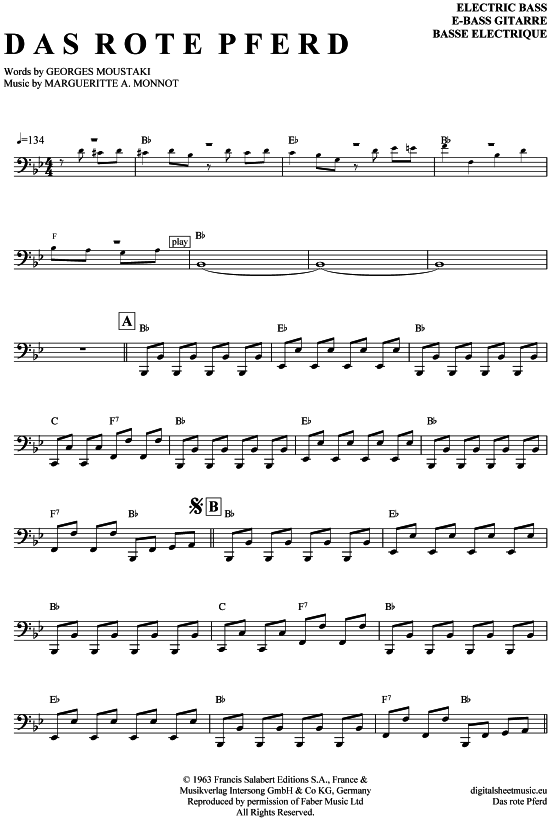 Das rote Pferd E-Bass - PDF Noten von Markus Becker feat. Mallorca