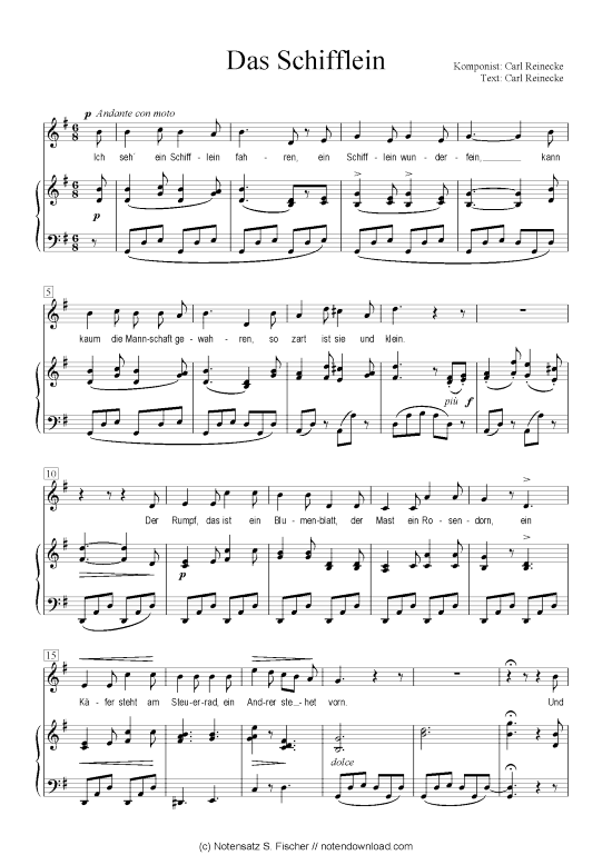Das Schifflein (Klavier + Gesang) (Klavier  Gesang) von Carl Reinecke  Carl Reinecke
