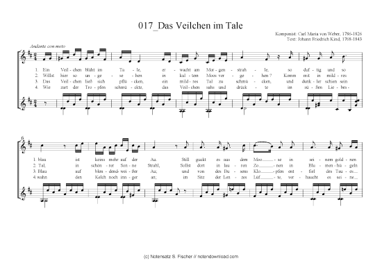 Das Veilchen im Tale (Gitarre + Gesang) (Gitarre  Gesang) von Carl Maria von Weber 1786-1826  Johann Friedrich Kind 1768-1843