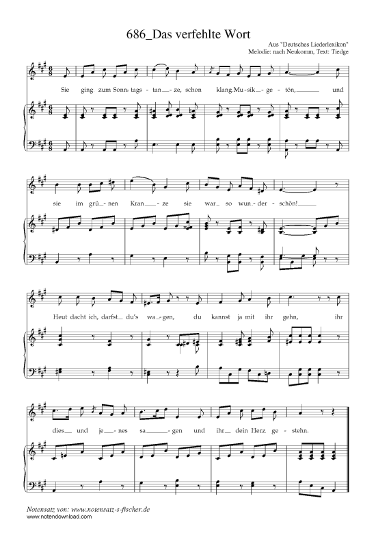 Das verfehlte Wort (Klavier + Gesang) (Klavier  Gesang) von Aus Deutsches Liederlexikon A. H rtel (1865)