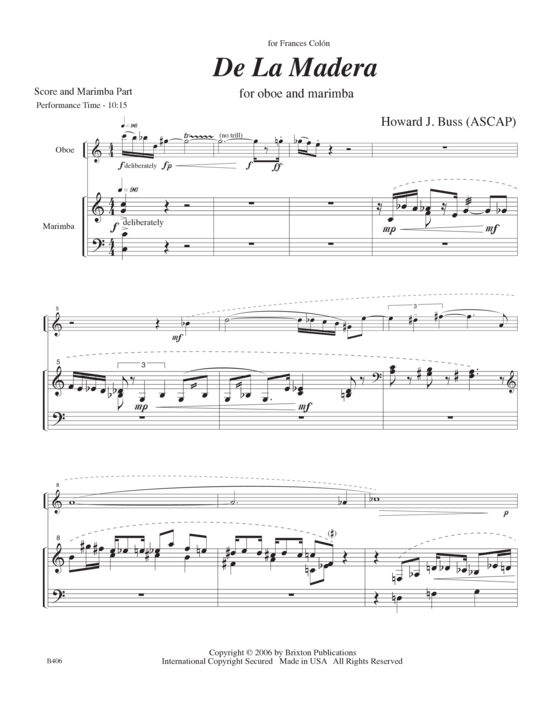 De La Madera Oboe und Marimbaphon PDF Noten von Howard J. Buss in B0406