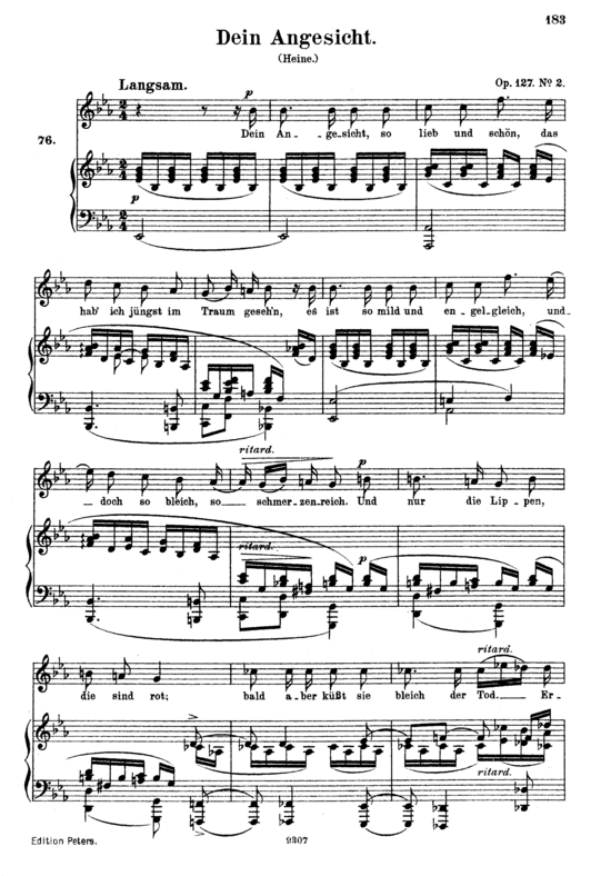 Dein Angesicht Op.127 No.2 (Gesang hoch + Klavier) (Klavier  Gesang hoch) von Robert Schumann