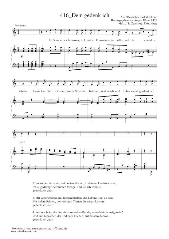 Dein gedenk ich (Klavier + Gesang) (Klavier  Gesang) von Johann R. Zumsteeg 1760-1802  Martin Opitz 1597-1639