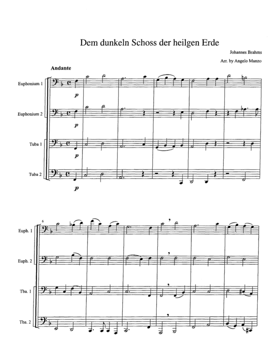 Dem dunkeln Schoss der heilgen Erde (Tuba Quartett EETT) (Quartett (Tuba)) von Johannes Brahms