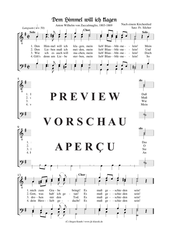 Den Himmel will ich klagen (M nnerchor) (M nnerchor) von Unbekannt Satz Fr. Silcher