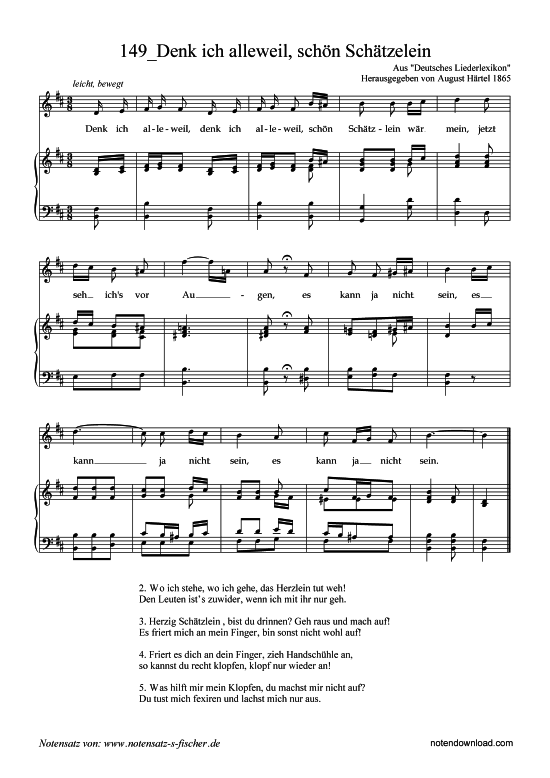 Denk ich alleweil sch n Sch tzelein (Klavier + Gesang) (Klavier  Gesang) von Aus Deutsches Liederlexikon A. H rtel (1865)