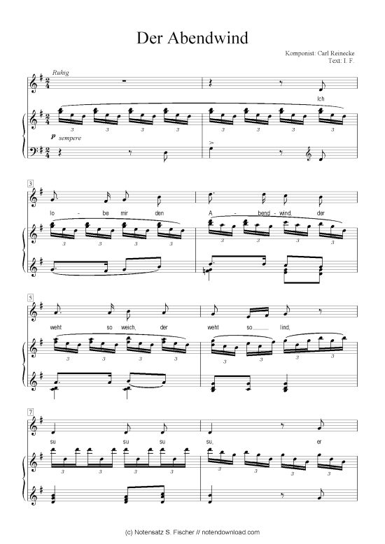 Der Abendwind (Klavier + Gesang) (Klavier  Gesang) von Carl Reinecke  I. F.