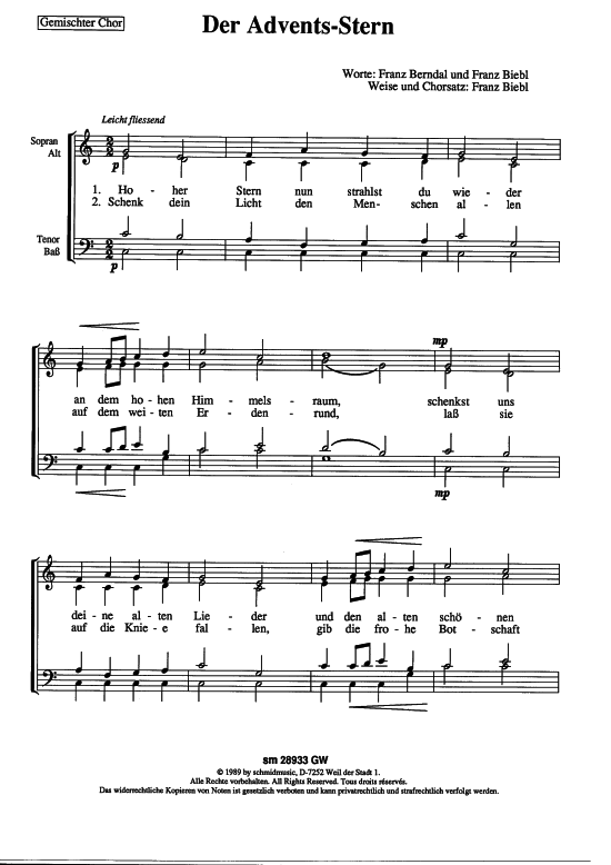 Der Advents Stern (Gemischter Chor) (Gemischter Chor) von Franz Biebl (Geistlicher Cho)