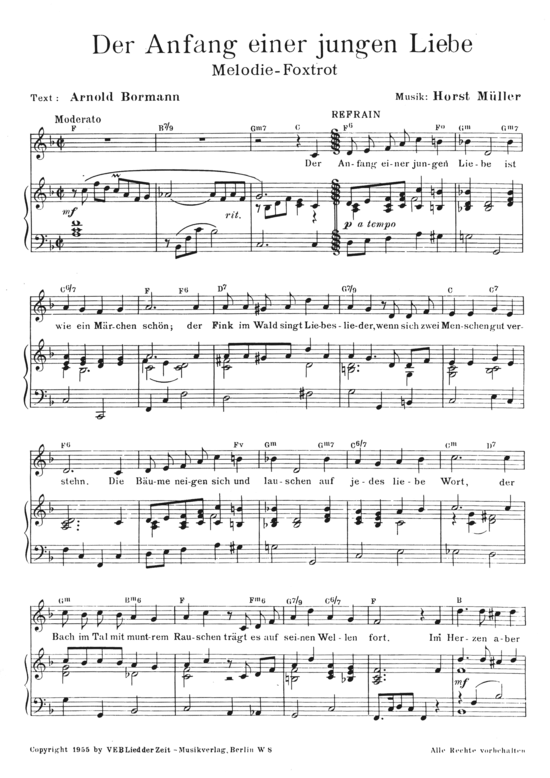 Der Anfang einer jungen Liebe (Klavier + Gesang) (Klavier Gesang  Gitarre) von Melodie-Foxtrot