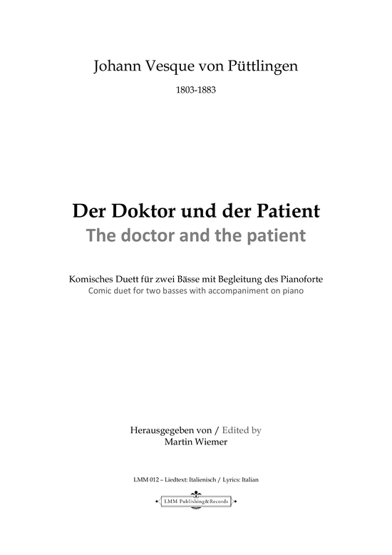 Der Doktor und der Patient (Zwei B auml sse und Klavier) (Klavier  Bass) von Johann Vesque von P uuml ttlingen