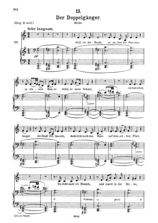 Der Doppelg nger D.957-13 (Schwanengesang) (Gesang mittel + Klavier) (Klavier  Gesang mittel) von Schubert Franz