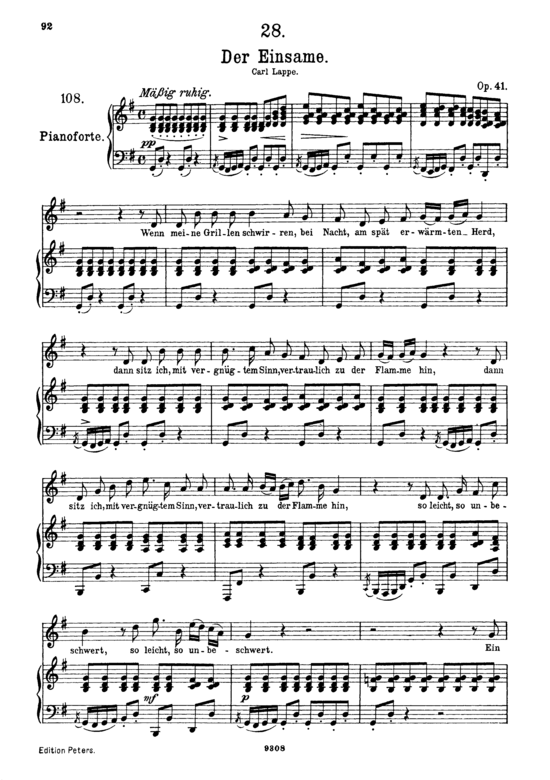 Der Einsame D.800 Gesang hoch + Klavier PDF Noten von Franz Schubert