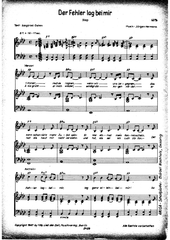 Der Fehler lag bei mir (Klavier Gesang  Gitarre) von B rbel Wachholz (1967)