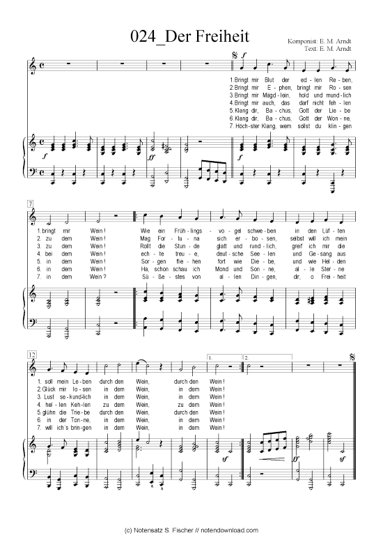 Der Freiheit (Klavier + Gesang) (Klavier  Gesang) von E. M. Arndt  E. M. Arndt
