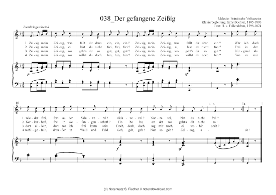 Der gefangene Zeisig (Klavier + Gesang) (Klavier  Gesang) von Fr nkische Volksweise