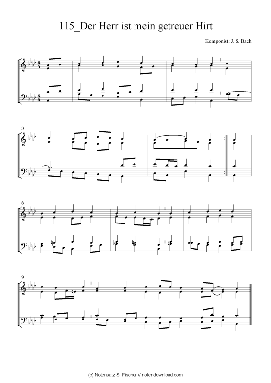Der Herr ist mein getreuer Hirt Quartett in C PDF Noten von J. S