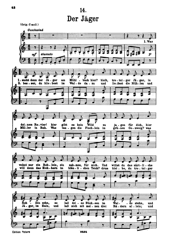 Der J ger D.795-14 (Die Sch ne M llerin) (Gesang tief + Klavier) (Klavier  Gesang tief) von Schubert Franz