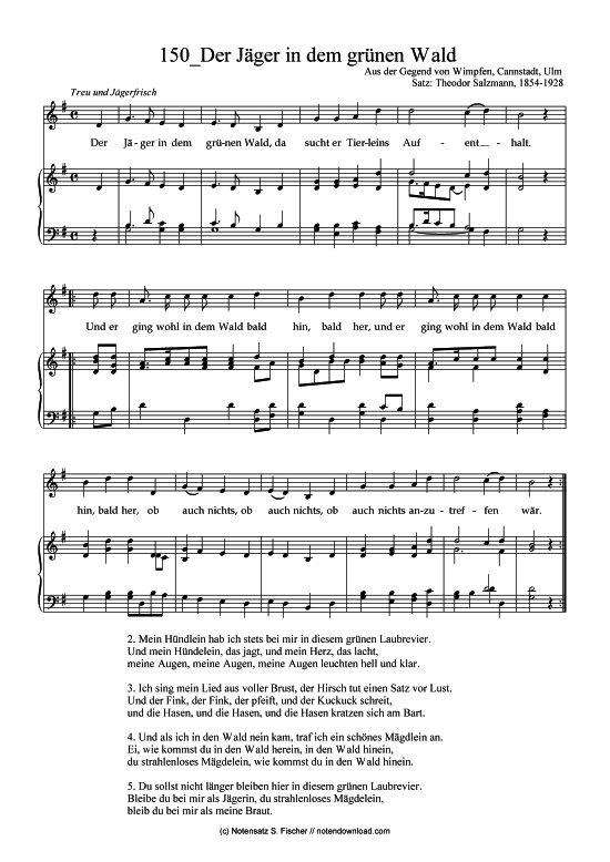 Der J ger in dem gr nen Wald (Klavier + Gesang) (Klavier  Gesang) von Aus der Gegend von Wimpfen Cannstadt Ulm Satz Theodor Salzmann 1854-1928 