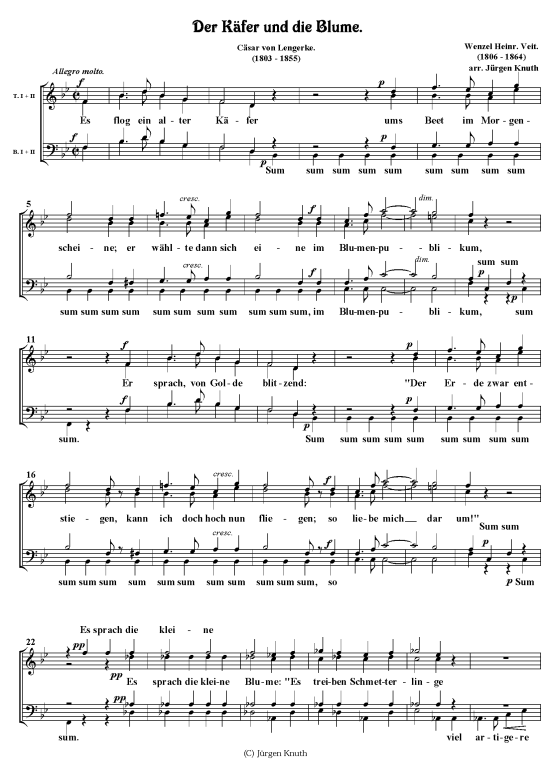 Der K fer und die Blume (M nnerchor) (M nnerchor) von Wenzel-Heinr. Veit (1806 - 1864) arr. J rgen Knuth