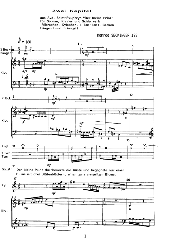 Der Kleine Prinz (Sopran Schlagwerk + Klavier) (Klavier  Sopran) von Konrad Seckinger (1986)