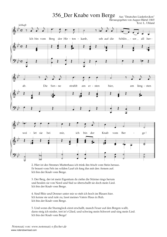 Der Knabe vom Berge (Klavier + Gesang) (Klavier  Gesang) von Aus Deutsches Liederlexikon A. H rtel (1865)
