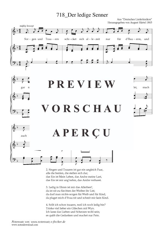 Der ledige Senner (Klavier + Gesang) (Klavier  Gesang) von Aus Deutsches Liederlexikon A. H rtel (1865)