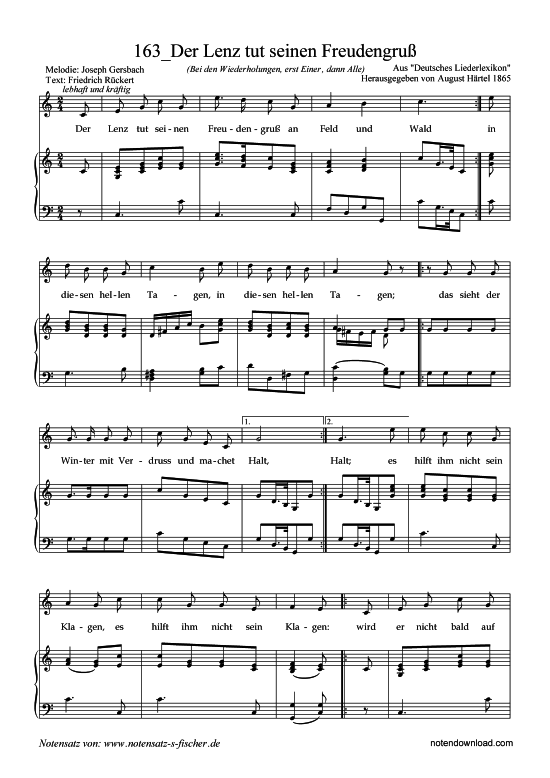 Der Lenz tut seinen Freudengru (Klavier + Gesang) (Klavier  Gesang) von Joseph Gersbach
