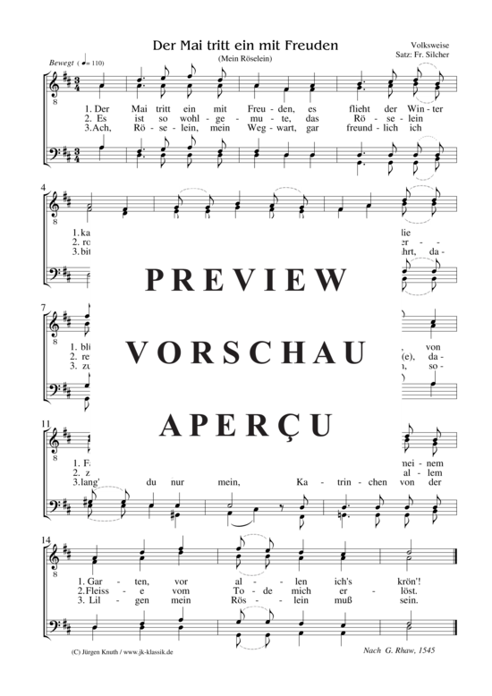 Der Mai tritt ein mit Freuden (M nnerchor) (M nnerchor) von Unbekannt Satz Fr. Silcher