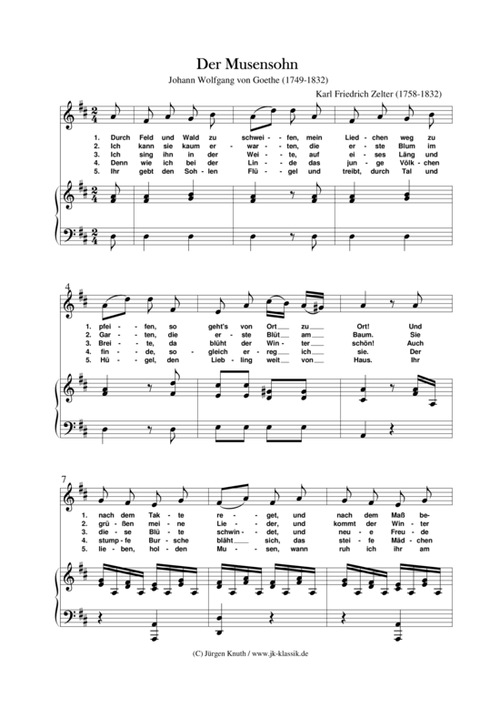 Der Musensohn (Durch Feld und Wald zu schweifen) (Klavier + Melodieinstrument) (Klavier  Melodieinstr.) von Karl Friedrich Zelter (1758-1832)