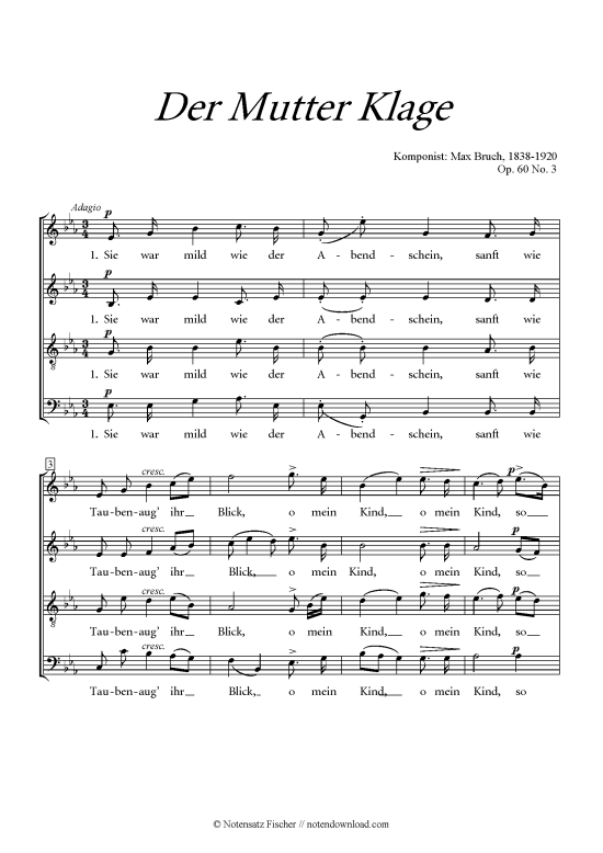 Der Mutter Klage (Gemischter Chor) (Gemischter Chor) von Max Bruch (op. 60 Nr. 3)
