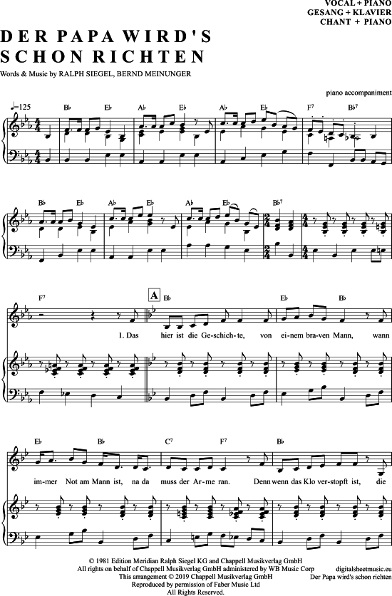 Der Papa Wird S Schon Richten (Klavier Begleitung + Gesang) (Klavier Gesang  Gitarre) von Peter Alexander