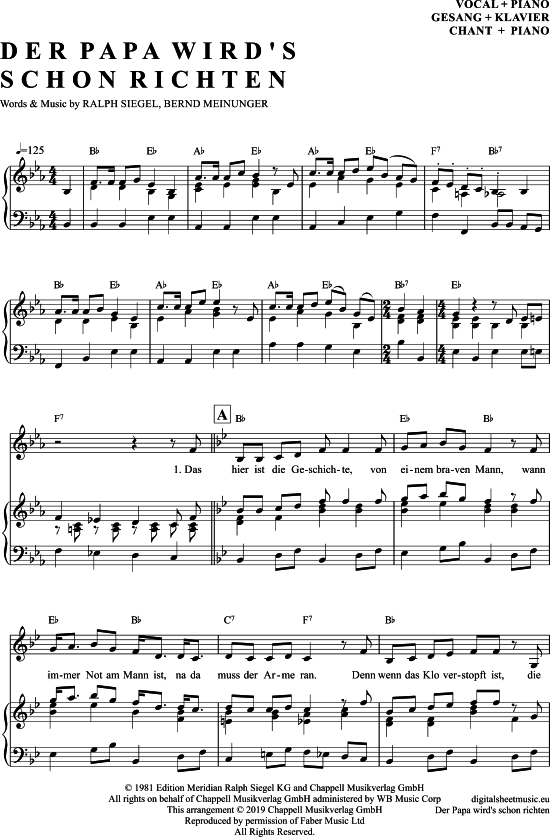 Der Papa Wird S Schon Richten (Klavier + Gesang) (Klavier Gesang  Gitarre) von Peter Alexander