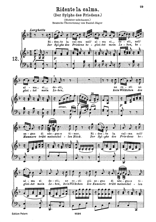 Der Sylphe des Friedens (Ridente la calma K.152) (Gesang hoch + Klavier) (Klavier  Gesang hoch) von Wolfgang Amadeus Mozart
