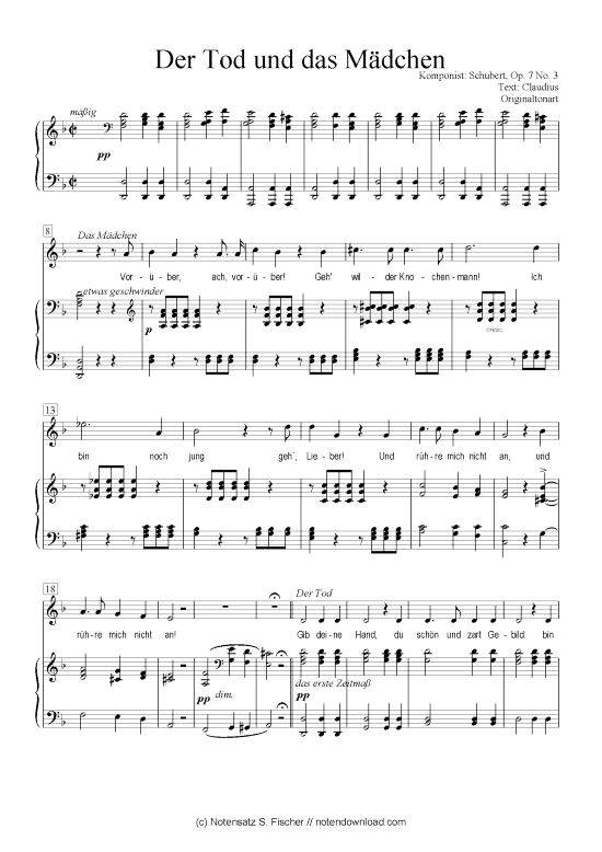 Der Tod und das M dchen (Klavier + Gesang) (Klavier  Gesang) von Schubert Op. 7 No. 3