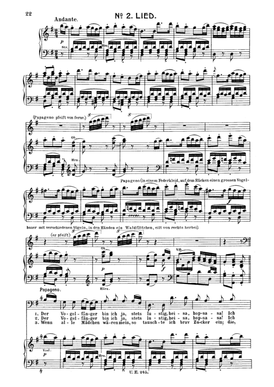 Der Vogelf nger bin ich ja (Klavier + Bass Bariton Solo) (Klavier  Bass) von W. A. Mozart (K.620)