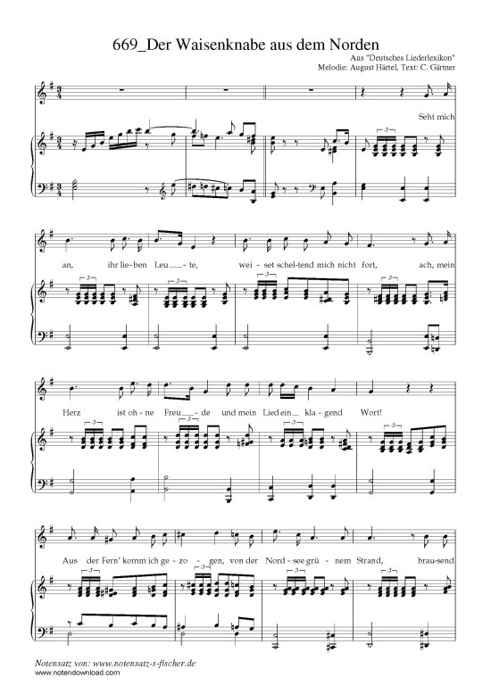 Der Waisenknabe aus dem Norden (Klavier + Gesang) (Klavier  Gesang) von Aus Deutsches Liederlexikon A. H rtel (1865)