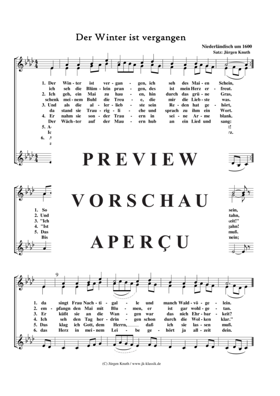 Der Winter ist vergangen (Frauenchor SSA) (Frauenchor) von Mailied (Choral) Satz J rgen Knuth