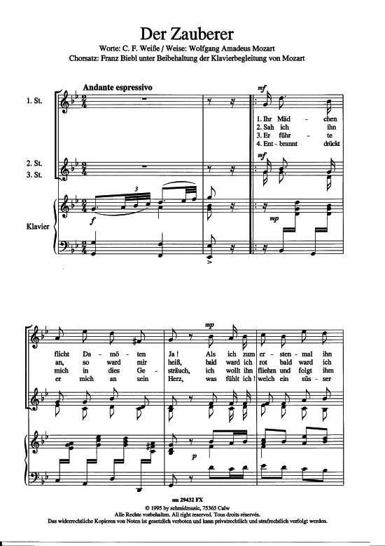 Der Zauberer (Frauenchor Kinderchor) (Frauenchor) von W. A. Mozart (bearb. Franz Biebl)