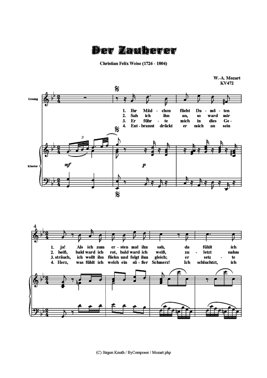 Der Zauberer (Klavier + Gesang) (Klavier  Gesang) von W.-A. Mozart (KV472)