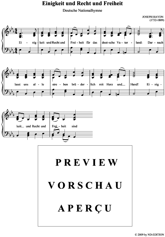 Deutsche Nationalhymne Klavier Solo PDF Noten