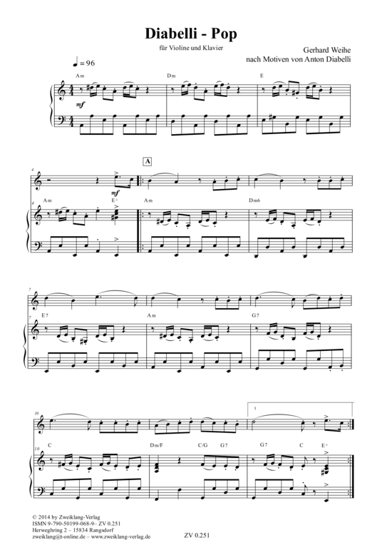 Diabelli-Pop (Violine + Klavier) (Klavier  Violine) von Anton Diabelli Gerhard Weihe