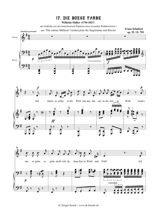 Die b se Farbe (Klavier + Gesang) (Klavier  Gesang) von Franz Schubert (aus Die sch ne M llerin op.25  D.795)