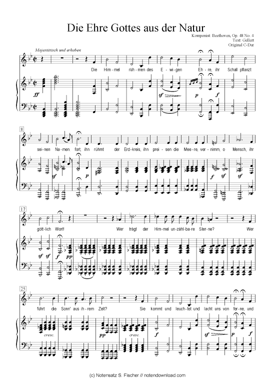 Die Ehre Gottes aus der Natur (Klavier + Gesang) (Klavier  Gesang) von Beethoven Op. 48 No. 4