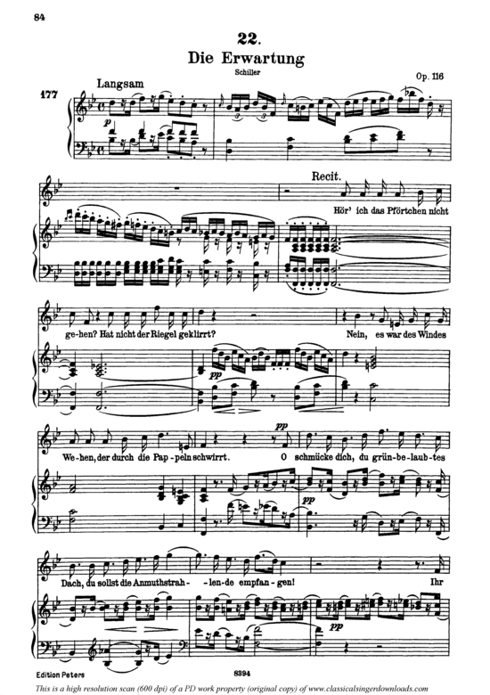 Die Erwartung D.159 (Gesang hoch + Klavier) (Klavier  Gesang hoch) von Franz Schubert