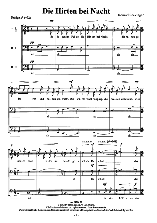 Die Hirten bei Nacht (M auml nnerchor) (M nnerchor) von Konrad Seckinger