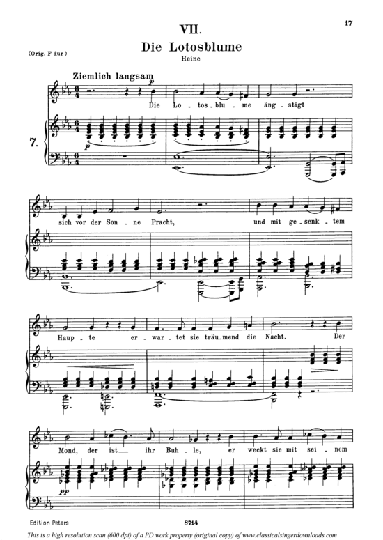 Die Lotosblume Op.25 No.7 (Gesang mittel + Klavier) (Klavier  Gesang mittel) von Robert Schumann