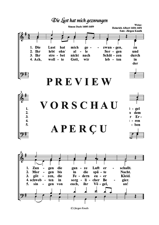 Die Lust hat mich gezwungen (Gemischter Chor) (Gemischter Chor) von Heinrich Albert 1604-1651 Satz J rgen Knuth