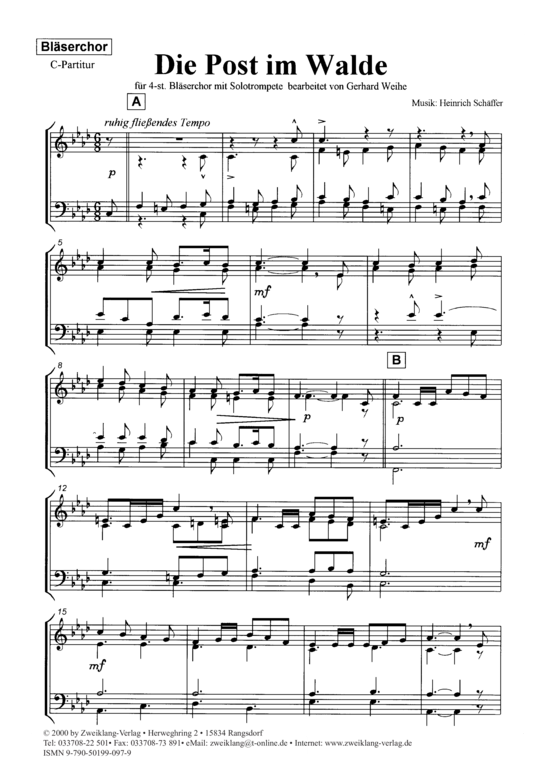 Die Post im Walde (Blechbl auml ser Ensemble + Trompete in B Solo) (Ensemble (Blechbl ser)) von Heinrich Sch auml ffer